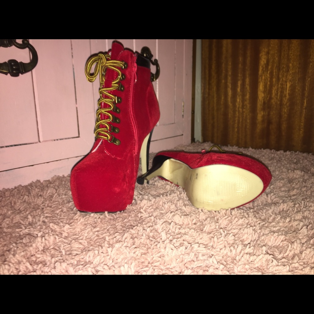 Red platform shoes.
